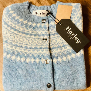 Ladies Harley Of Scotland Fairisle cardigan 100% pure new wool